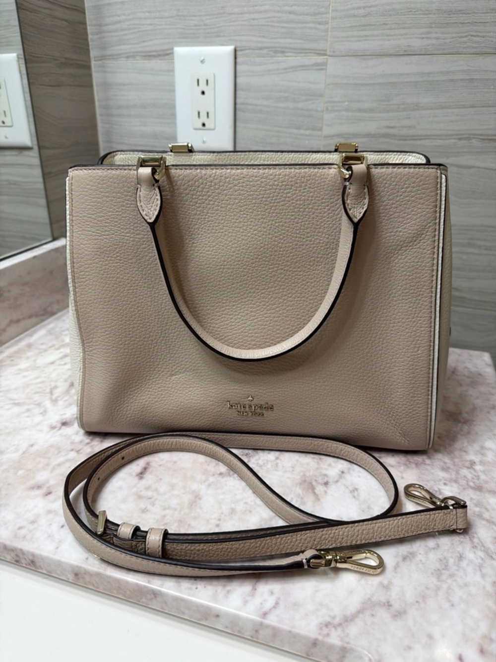 kate spade Pebbled Leather Satchel in Taupe